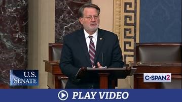 Thumbnail of Peters at podium on senate floor